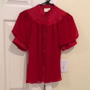 Red silk & chiffon blouse from Anthropologie